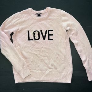 Used Victoria's Secret XS KNIT SWEATER PULLOVER PINK LOVE black Gold Embroidered